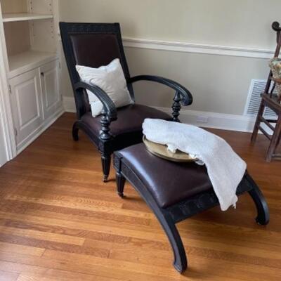 Gorgeous unique leather chair with matching ottoman