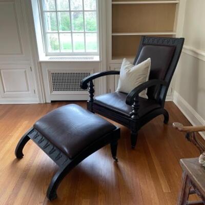 Gorgeous unique leather chair with matching ottoman