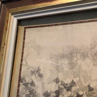 Antique Asian Signed Drawing Art of Trees and Leaves in Forest