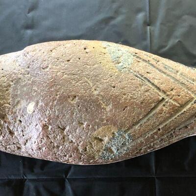 Antique Brown Wood Decoy Duck with Painted Speckled Face and Carved Back