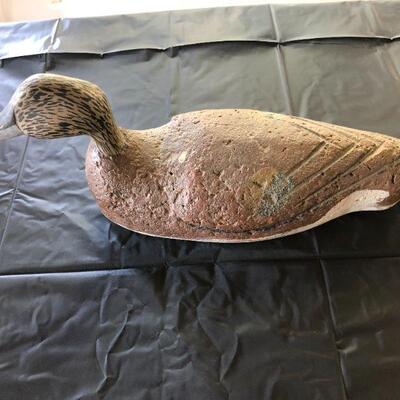 Antique Brown Wood Decoy Duck with Painted Speckled Face and Carved Back