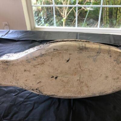 Antique Brown Wood Decoy Duck with Painted Speckled Face and Carved Back