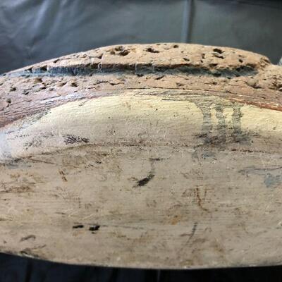 Antique Brown Wood Decoy Duck with Painted Speckled Face and Carved Back