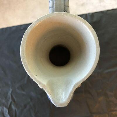 Rare Simon Peter Gertz 763 Blue and White Glazed Stoneware Beer Stein Pitcher Circular with Hole in Middle