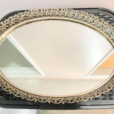 Lot 217  Vintage Mirrored Vanity Tray Goldtone Metal Frame