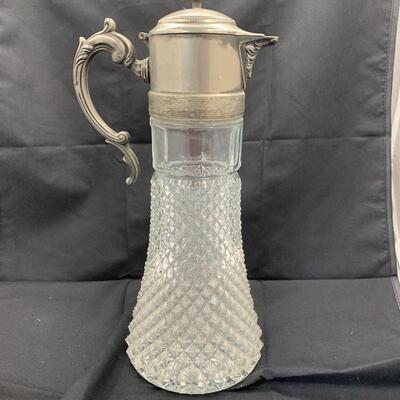 Vintage Press Glass Water Pitcher With Filigree Handle