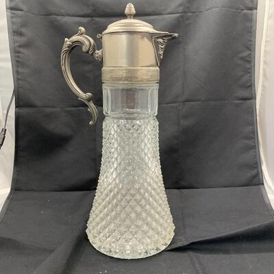 Vintage Press Glass Water Pitcher With Filigree Handle
