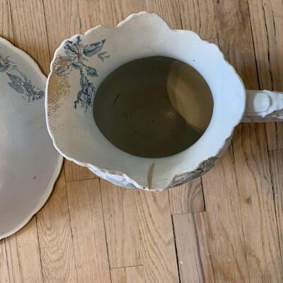 Antique 3-Piece Porcelain Water Basin, Pitcher and Rinse Cup