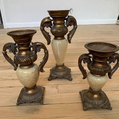 3 Vintage Marble-Infused Candle Holders