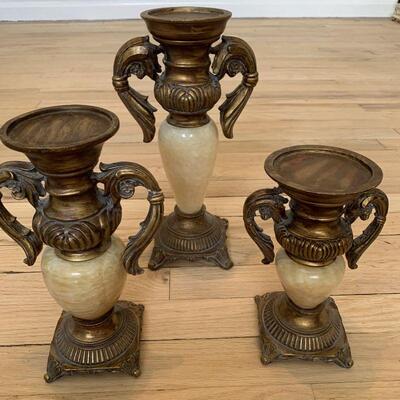 3 Vintage Marble-Infused Candle Holders