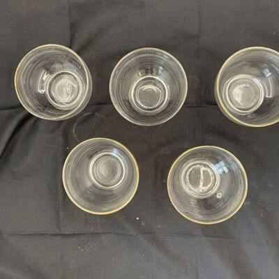 5 Vintage Clear Glass Custard Cups, Gold-Rimmed and Footed 