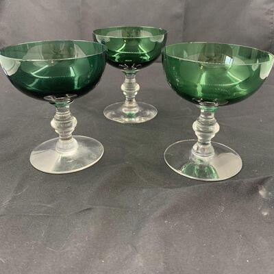 3 Vintage Emerald Green Champagne Sherbet Glasses