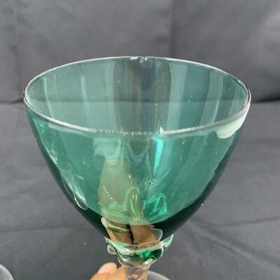 2 Vintage Green Depression Wine Glasess