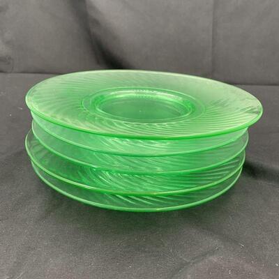 5 Vintage Hocking Glass Spiral Uranium Green Depression Luncheon Plates