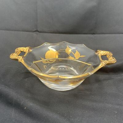 Vintage Gold Overlay Floral Glass Candy Dish