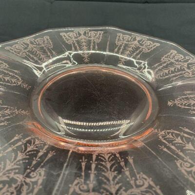 Vintage Pink Depression Glass Octagonal Shaped Cake Plate with Scrolled Handles