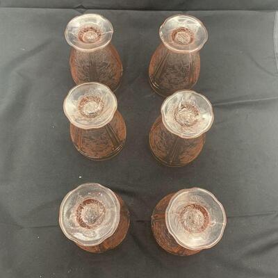 6 Vintage Jeanette Glass Co. Pink Depression Glass, Scalloped-Bottom Tumblers