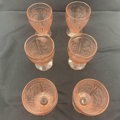 6 Vintage Jeanette Glass Co. Pink Depression Glass, Scalloped-Bottom Tumblers