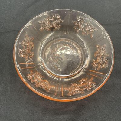 Vintage Federal Glass Co. Sharon "Cabbage Rose" Depression Glass Berry Bowl