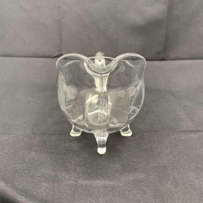 Vintage Flower & Vine Etched, Footed, Glass Creamer