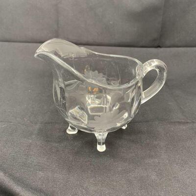 Vintage Flower & Vine Etched, Footed, Glass Creamer