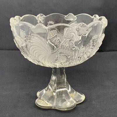 Vintage Crystal Footed Rooster Bowl