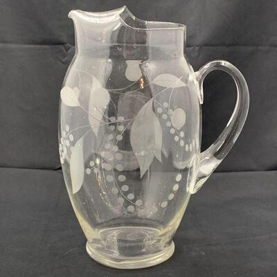 Vintage Grape and Vine Glass Pitcher