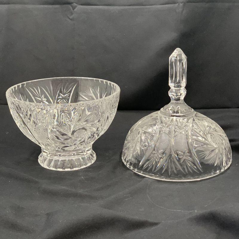 Vintage Bohemian Crystal Star Of David Pinwheel Candy Dish W/Lid
