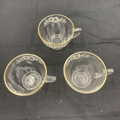 3 Vintage MCM White Decal/Enamel Grape Leaves Design Punch Bowl Cups