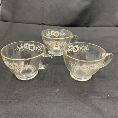 3 Vintage MCM White Decal/Enamel Grape Leaves Design Punch Bowl Cups