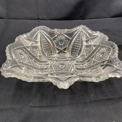Vintage Cut Glass Rectangular Serving Dish Or Candy Dish With Ruffle Border