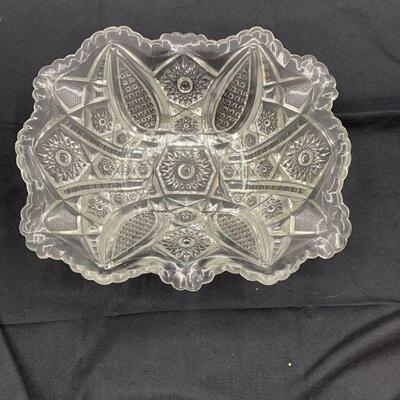 Vintage Cut Glass Rectangular Serving Dish Or Candy Dish With Ruffle Border