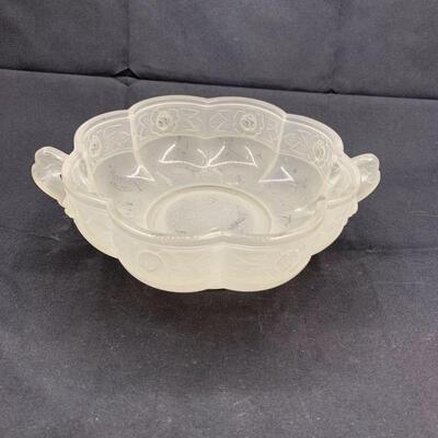Vintage Jeanette Glass Aztec Rose Frosted Scalloped Dish