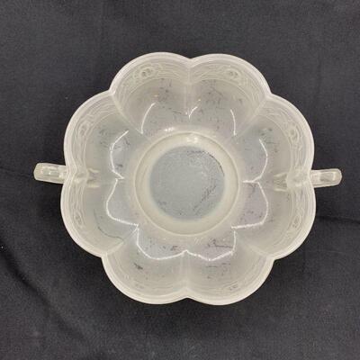 Vintage Jeanette Glass Aztec Rose Frosted Scalloped Dish