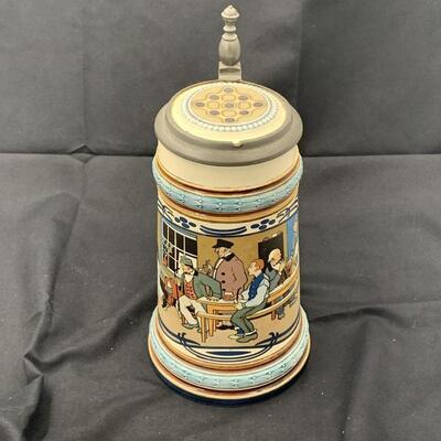 Mettlach BeerStein Tankard 2632 Beer Party Bar Bowling, Date 1901