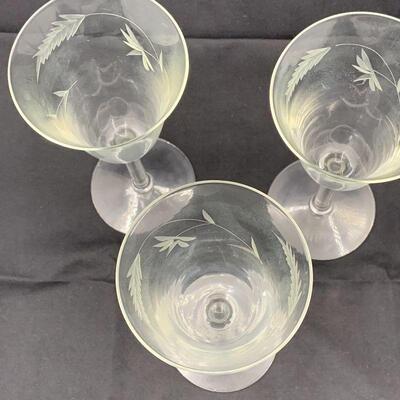 3 Vintage Fostoria Cordial Etched Crystal Wine Glasses - Stemware