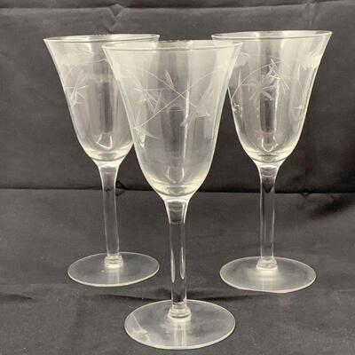 3 Vintage Fostoria Cordial Etched Crystal Wine Glasses - Stemware