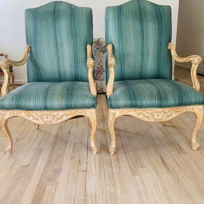 2 Vintage Louis XV Style Reupholstered Armchairs