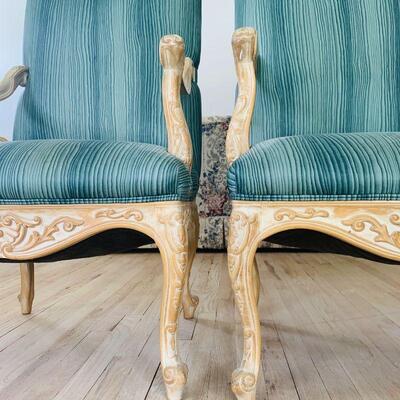 2 Vintage Louis XV Style Reupholstered Armchairs