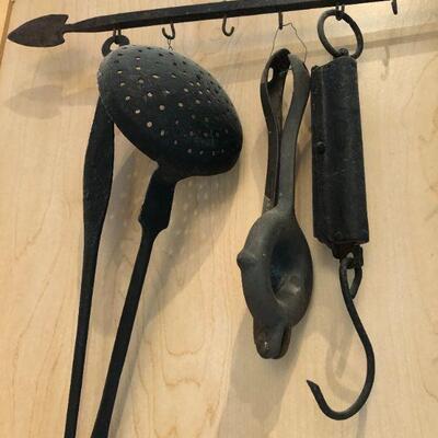 Antique Cast Iron Fire Cooking Kitchen Tools Set