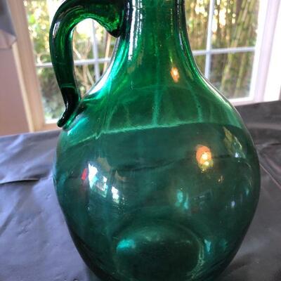 Vintage Trio of Blown Glass Small Jugs Pitchers Purple Red and Green 