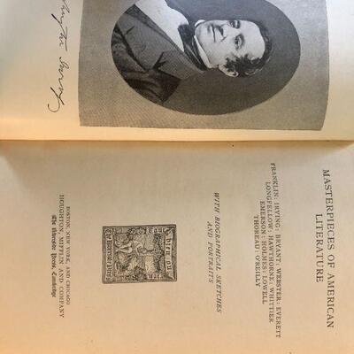 Antique Masterpieces of American Literature Book with Biographical Sketches Houghton Mifflin And Company