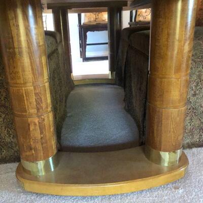 Beautiful Light Wood Inlay Oval Dining Table with 2 Extension Pieces and 4 Fabric Chairs