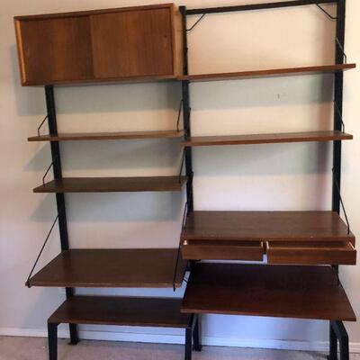 Mid-Century Modern Wood and Metal Shelves Modular Book Shelf