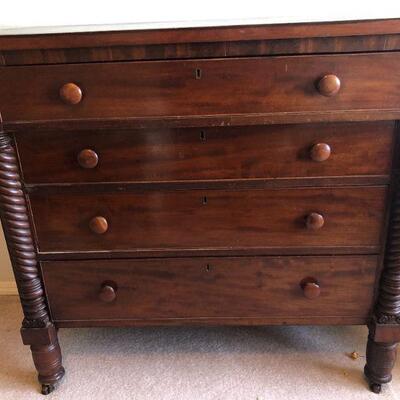 Beautiful Vintage Dark Wood Dresser with Twisted Design Details