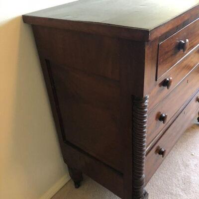 Beautiful Vintage Dark Wood Dresser with Twisted Design Details