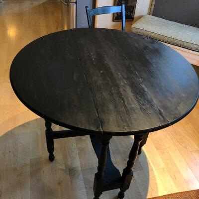 Charming Vintage Foldable Dark Wood Table and Two Wicker Chairs 36 Inch Round