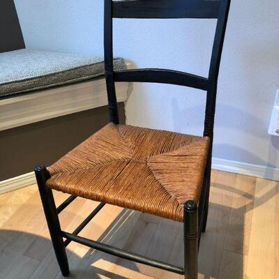 Charming Vintage Foldable Dark Wood Table and Two Wicker Chairs 36 Inch Round