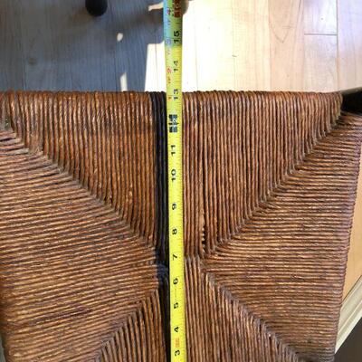 Charming Vintage Foldable Dark Wood Table and Two Wicker Chairs 36 Inch Round