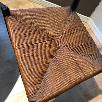 Charming Vintage Foldable Dark Wood Table and Two Wicker Chairs 36 Inch Round
